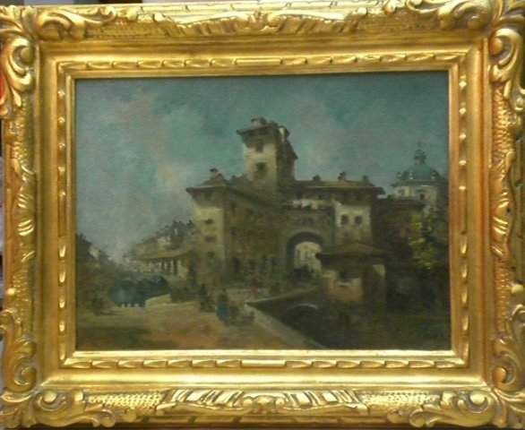 fortunato zangli a firma g. riva - milano - pusterla di porta ticinese - olio su cartone cm. 30 x 40